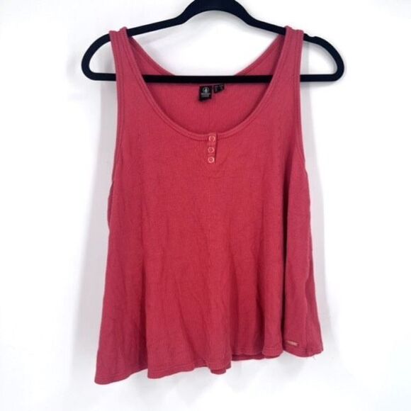 Volcom Lounge Ribbed Tank top Cropped Rose Gold Snaps size large lived in lounge - Picture 1 of 7